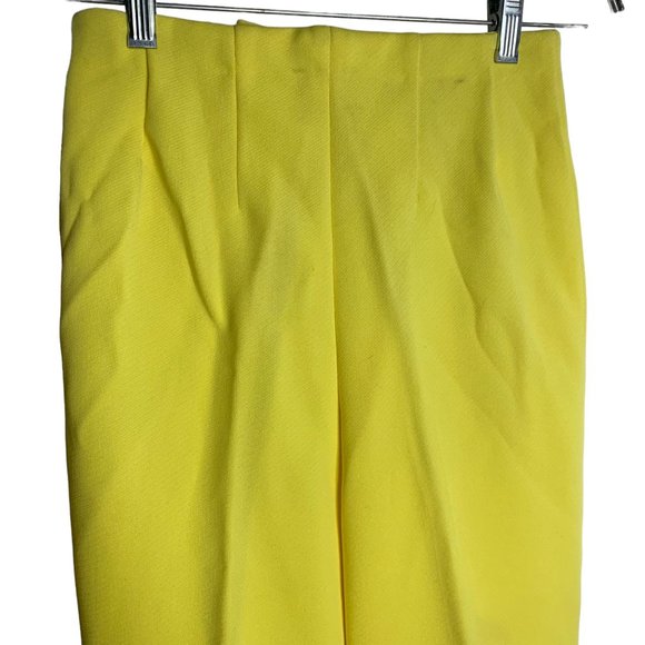 Vintage 60s 2 Piece Stretch Knit Pant Set S Yellow High Neck Pockets Zipper - Picture 12 of 13
